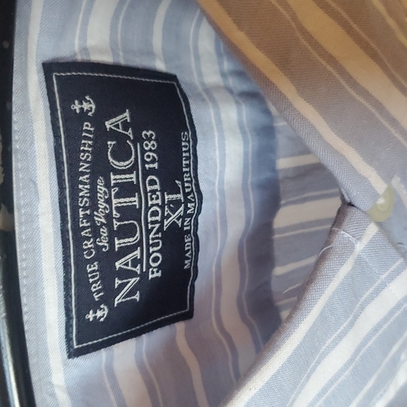 Nautica Twilt Mist Classic Fit Blue White Striped Casual Button Sz. XL Shirt NWT - Picture 3 of 14